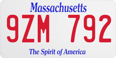 MA license plate 9ZM792