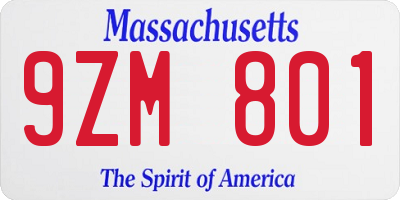 MA license plate 9ZM801