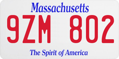 MA license plate 9ZM802