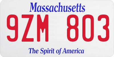 MA license plate 9ZM803