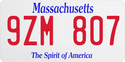 MA license plate 9ZM807