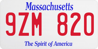 MA license plate 9ZM820