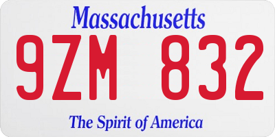 MA license plate 9ZM832