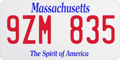 MA license plate 9ZM835