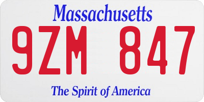 MA license plate 9ZM847