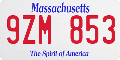 MA license plate 9ZM853