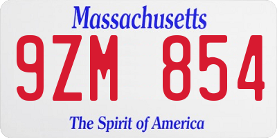 MA license plate 9ZM854