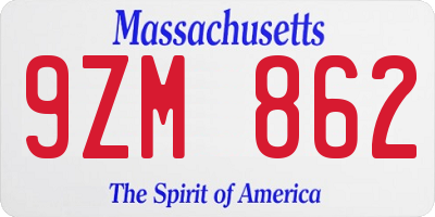 MA license plate 9ZM862