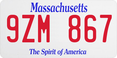 MA license plate 9ZM867