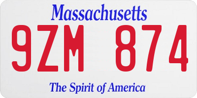 MA license plate 9ZM874