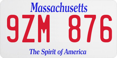 MA license plate 9ZM876