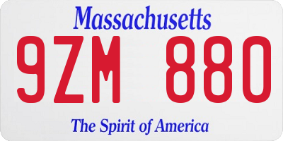 MA license plate 9ZM880