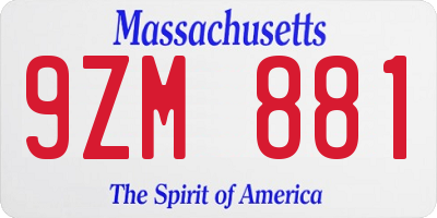 MA license plate 9ZM881