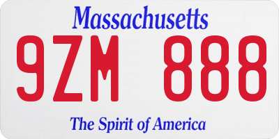 MA license plate 9ZM888