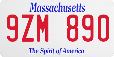 MA license plate 9ZM890