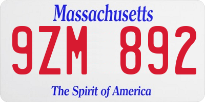 MA license plate 9ZM892