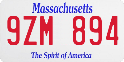 MA license plate 9ZM894
