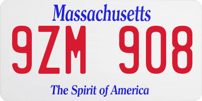MA license plate 9ZM908