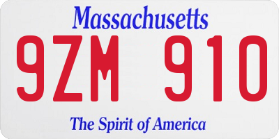 MA license plate 9ZM910