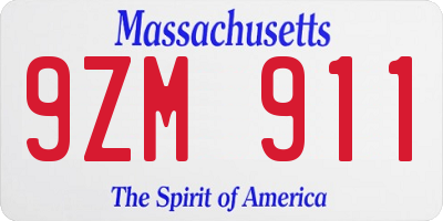 MA license plate 9ZM911