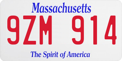 MA license plate 9ZM914