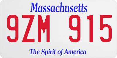 MA license plate 9ZM915