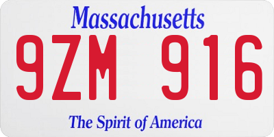 MA license plate 9ZM916