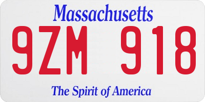 MA license plate 9ZM918