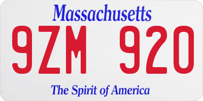 MA license plate 9ZM920