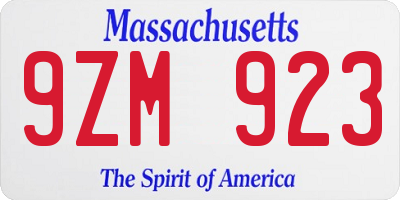 MA license plate 9ZM923