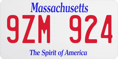 MA license plate 9ZM924