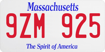 MA license plate 9ZM925