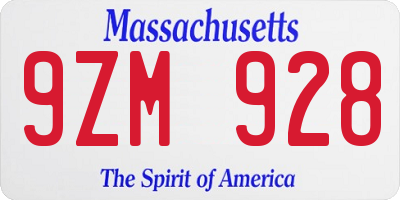 MA license plate 9ZM928