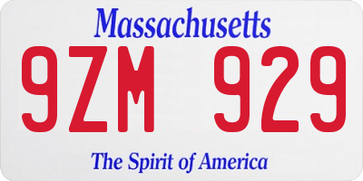 MA license plate 9ZM929