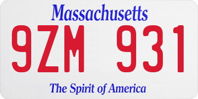 MA license plate 9ZM931