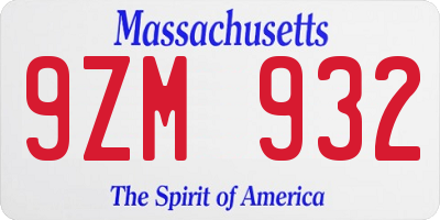 MA license plate 9ZM932