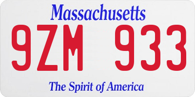 MA license plate 9ZM933