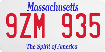 MA license plate 9ZM935