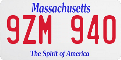 MA license plate 9ZM940