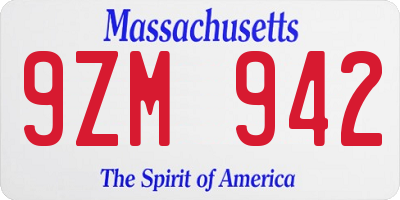 MA license plate 9ZM942