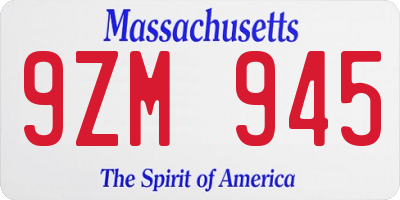 MA license plate 9ZM945