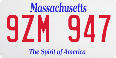 MA license plate 9ZM947