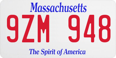 MA license plate 9ZM948