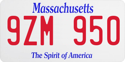 MA license plate 9ZM950