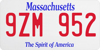 MA license plate 9ZM952