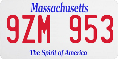 MA license plate 9ZM953