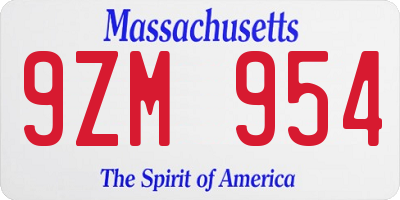 MA license plate 9ZM954