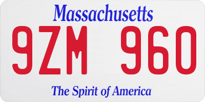 MA license plate 9ZM960