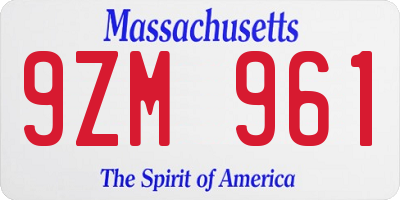 MA license plate 9ZM961
