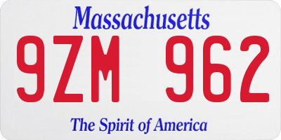 MA license plate 9ZM962